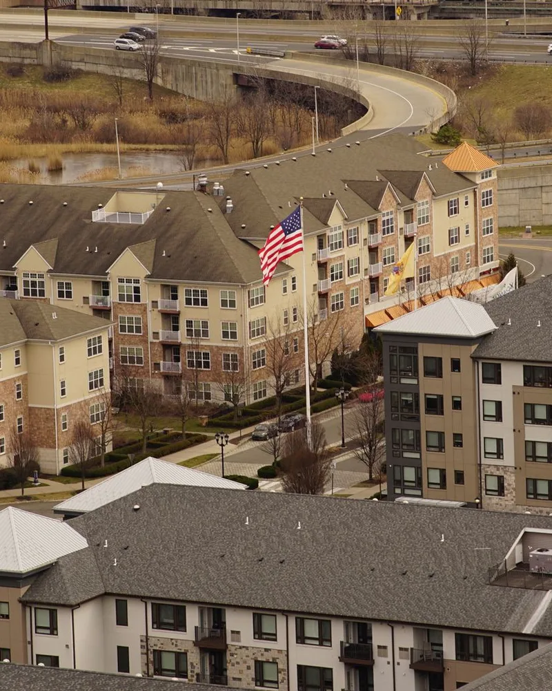 Apartment complex with garden-style residential buildings